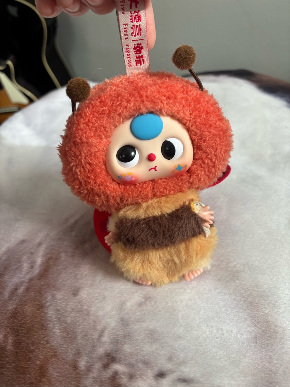 Baby three plush keychain, ladybug